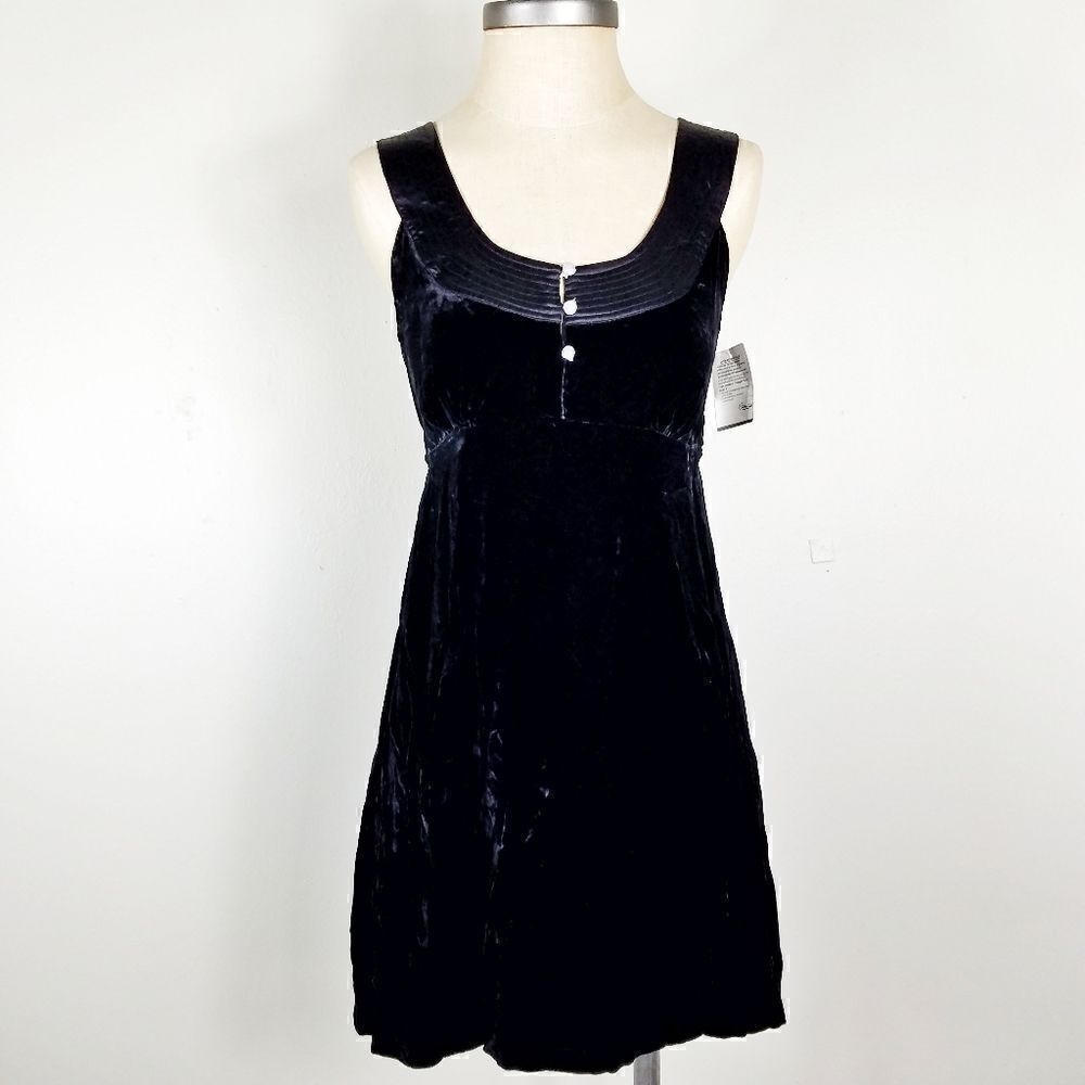 Joie Velvet Little Black Dress • Silk Details • A-Line Belted Sleeveless LBD - Picture 7 of 7
